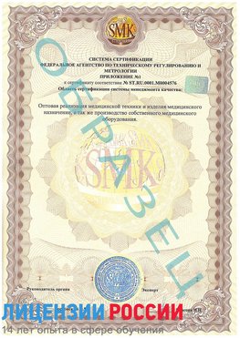 Образец сертификата соответствия (приложение) Чусовой Сертификат ISO 13485